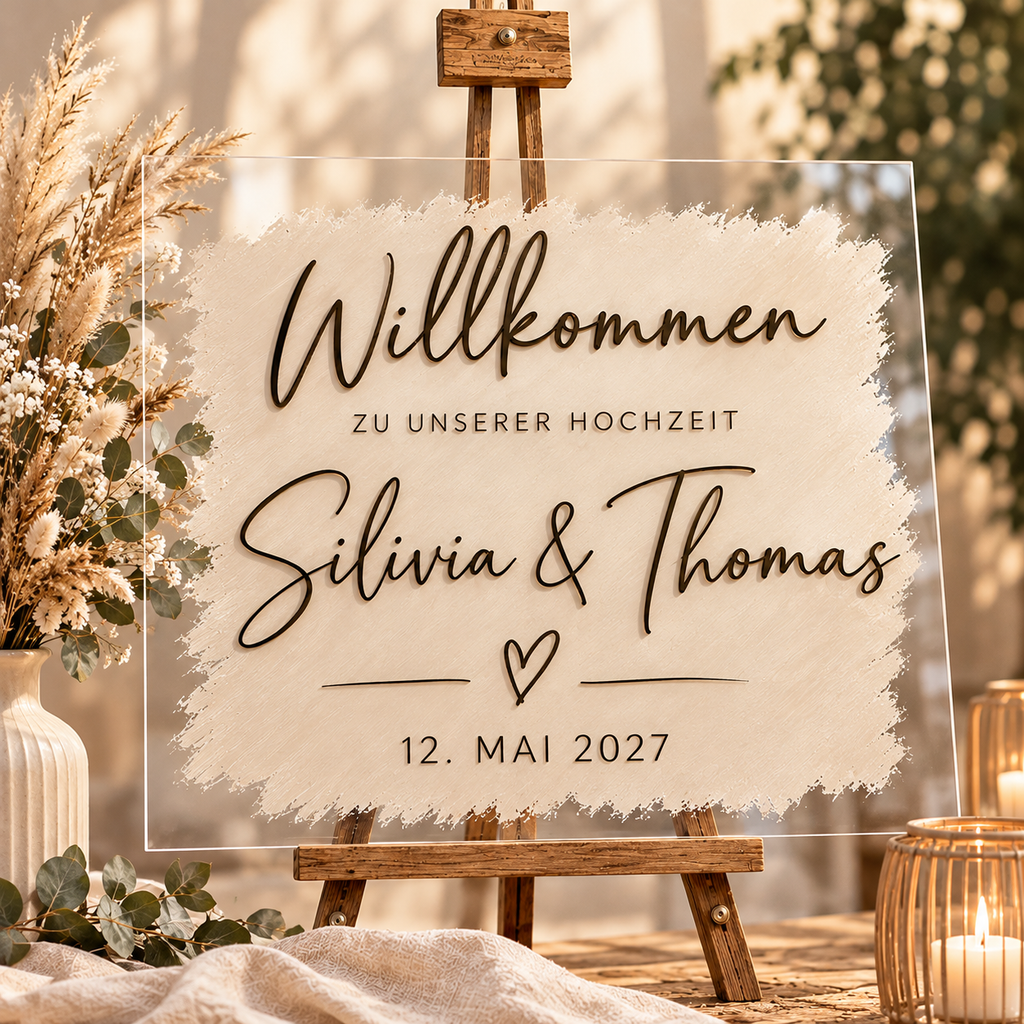 Willkommensschild personalisiert Acrylglas