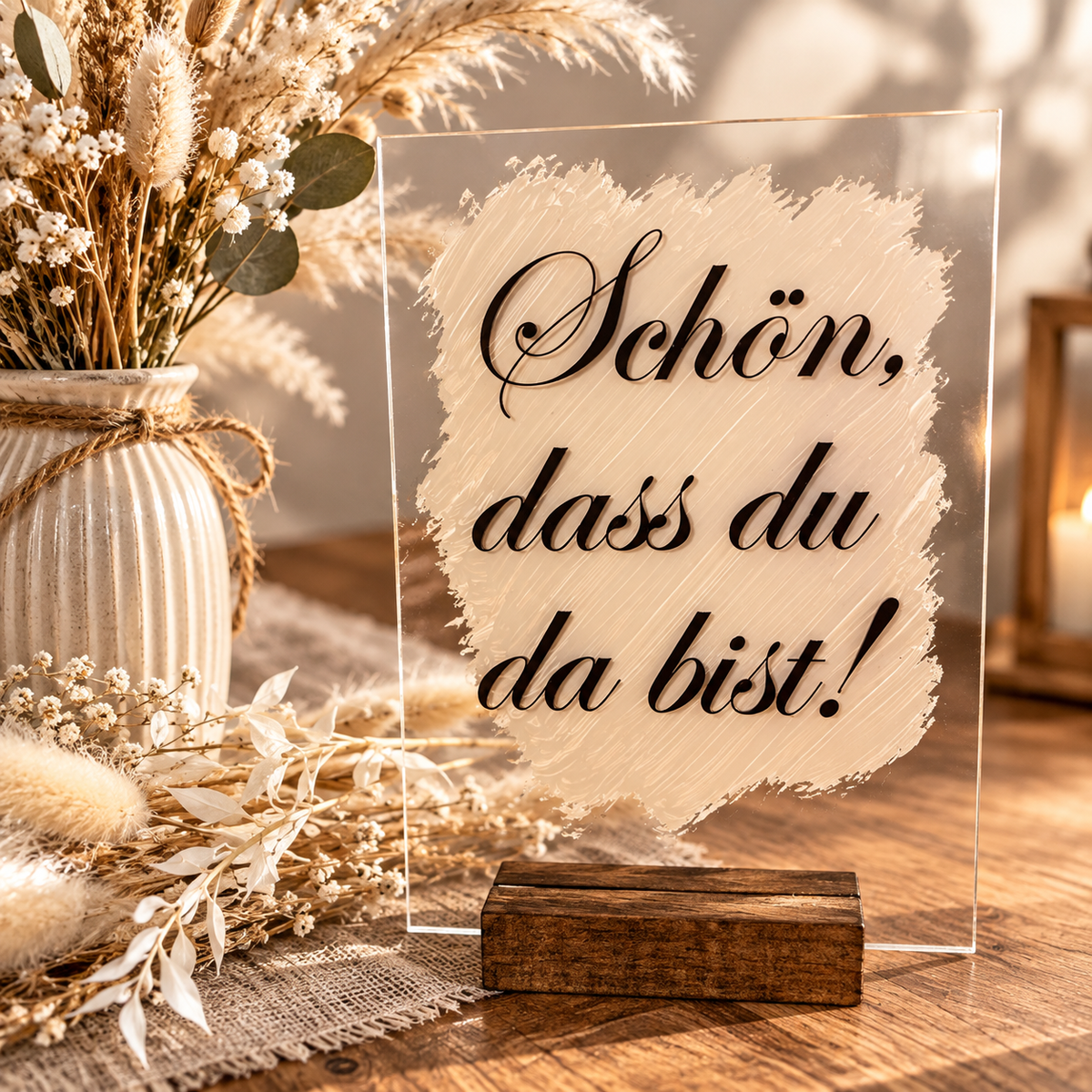 „Schön das du da bist“ Acrylglas Tischschild